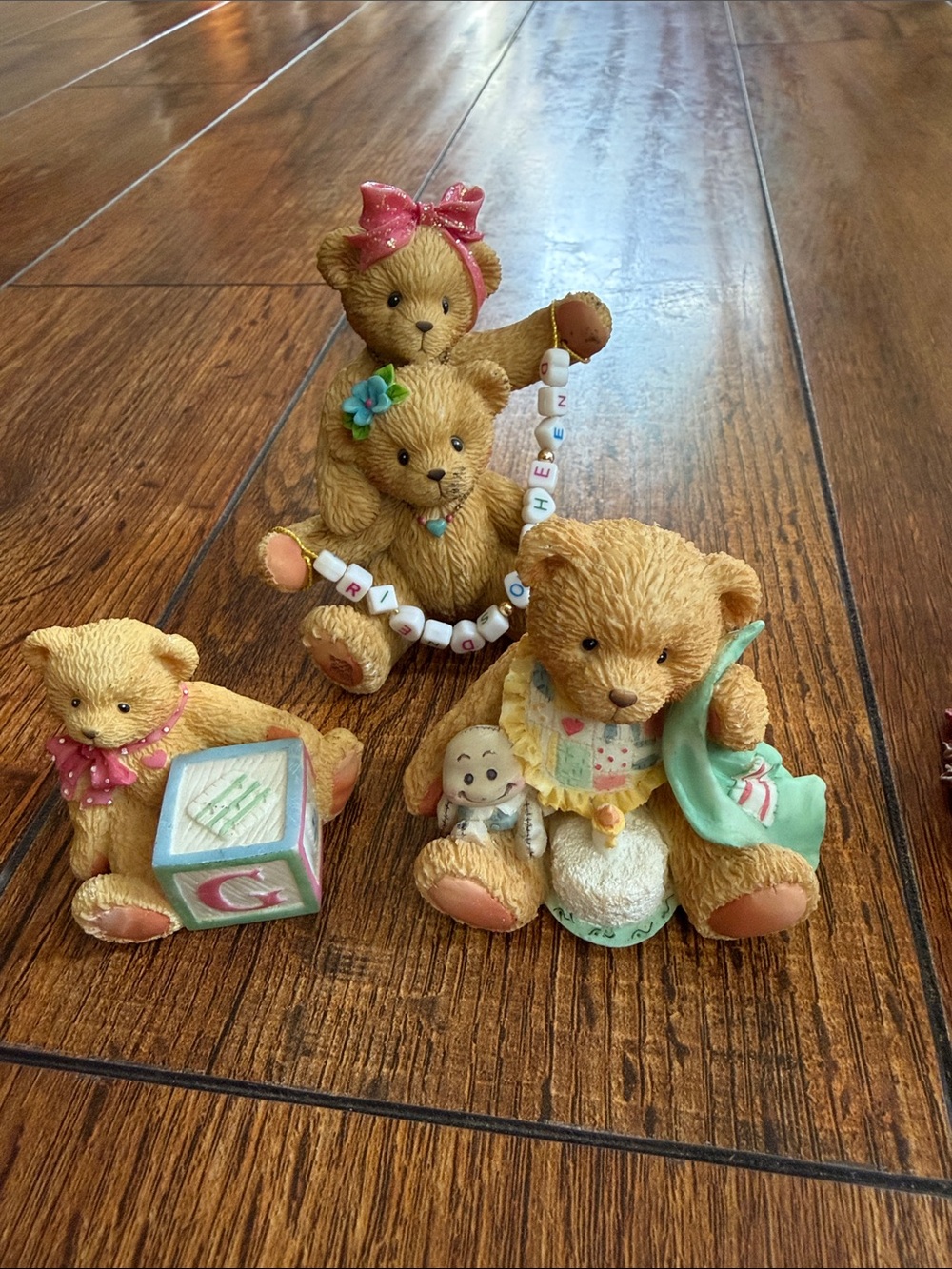 Decorative Ceramic Bird Figurine and Pink-Cream Bear Figurine Set
